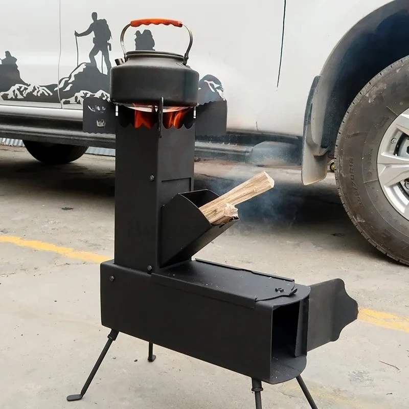 Portable Outdoor Foldable Steel Wood Burning Stove Metal Rocket Stove Cooking Oven For Camping Heater