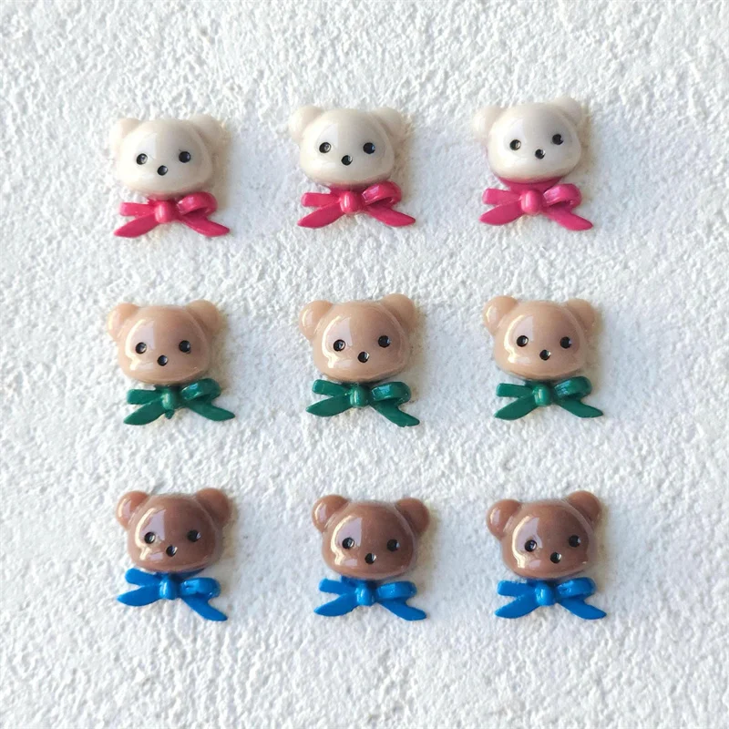 

2025 New arrived 40pcs/lot alloy bow decoration resin bear heads shape cabochon beads diy jewelry garment hair accessory