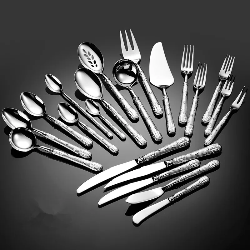 High-end Wheat Palace Stainless Steel Cutlery Set Complete Tableware Holiday Decoration Wedding Gift Spoon Fork Public Series