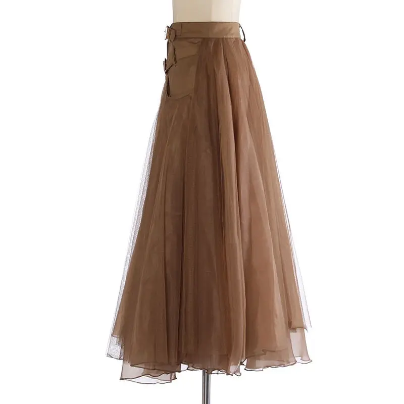 New high waisted khaki half skirt with fashionable temperament, mesh skirt with irregular pattern  pink skirt