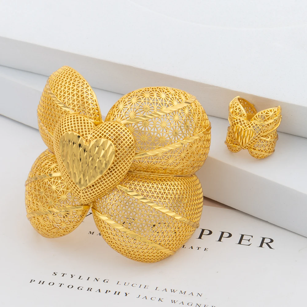 Dubai Cuff Bangle Color Bracelet Ring For Women Indian Luxury Bangles Bride Jewelry Wedding African Party Gift Accessories