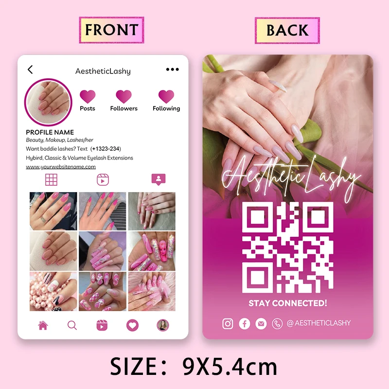 Custom Instagram luxury Business card Print Design Social Media QR Code Credit Calling Card Personalized for nail and Hair salon