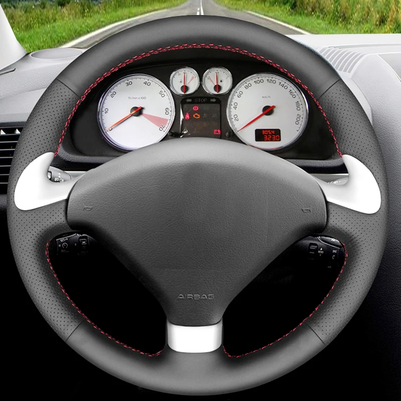 Black Artificial Leather Hand-Stitched Car Steering Wheel Cover For Peugeot 307 CC 2004-2009 307 SW 2004-2009 407 407 SW 2004-09