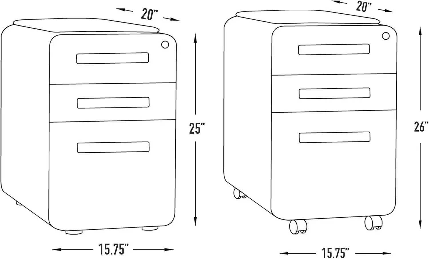 Armario de archivos móvil de 3 cajones con asiento de cojín magnético extraíble, armario de almacenamiento curvo de muebles de Laura Davidson, Metal