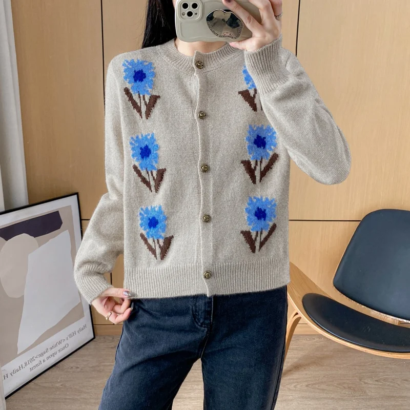 슬림핏 또는 니트 가디건 여성용 라운드 넥 싱글 버튼 가을 겨울 패션 다용도 면 폴리에스터 아우터웨어