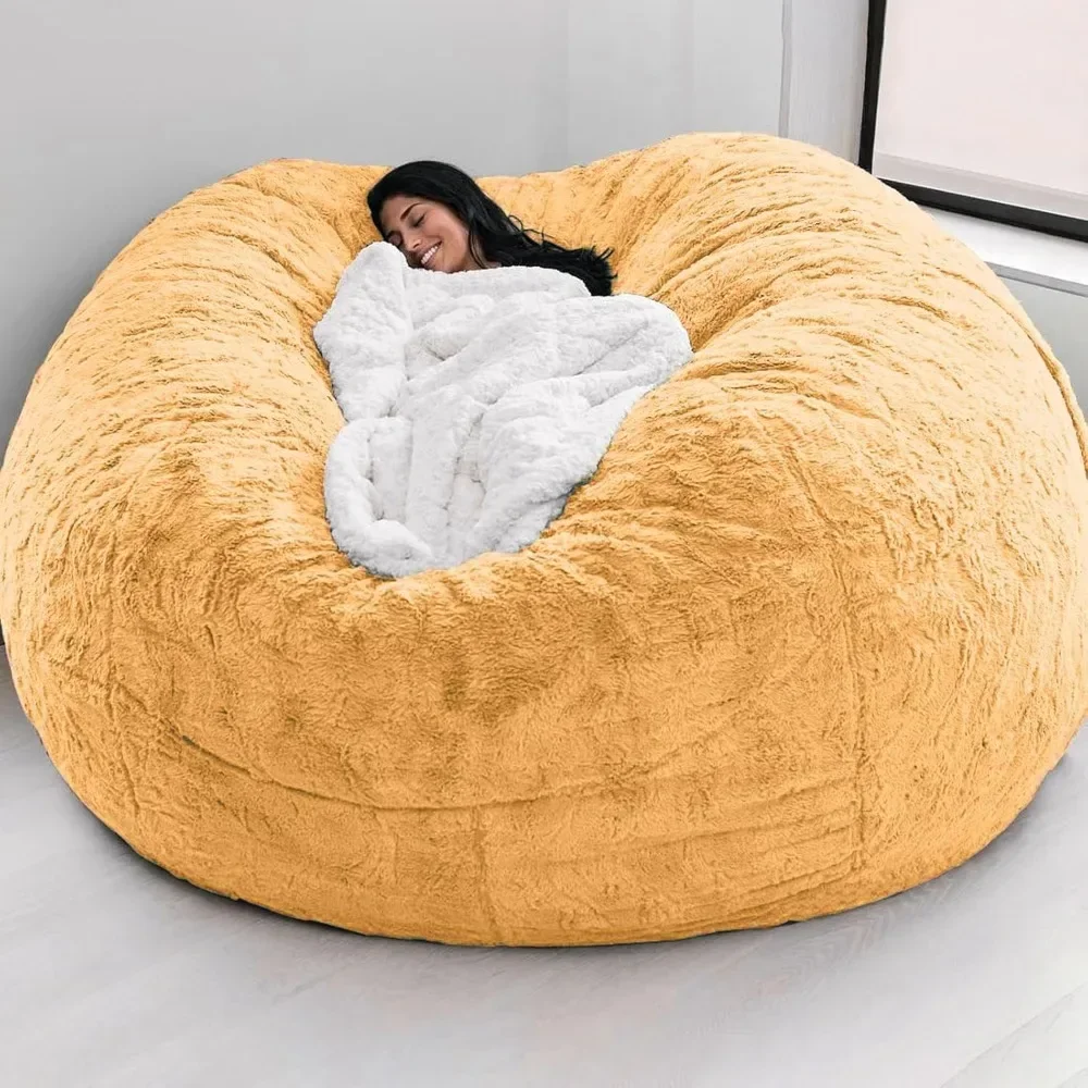 

Chair Cover for Kids Adults, Living Room Furniture Big Round Soft Fluffy Faux Fur Beanbag Lazy (Cover only, No Filler)