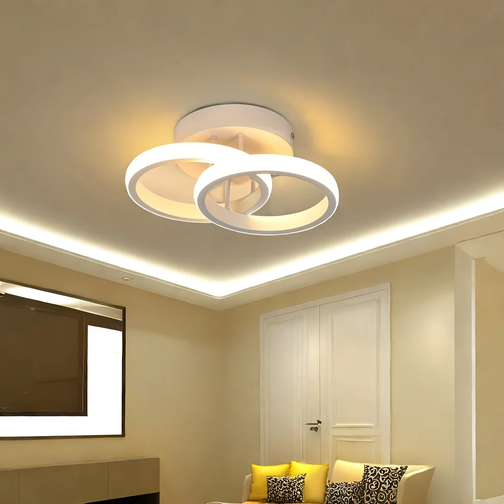 1pc Modern Round Semi Flush Mount Ceiling Light Tricolor Light LED Lamp Ceiling Light Fixture for Living Room Bedroom Kitchen