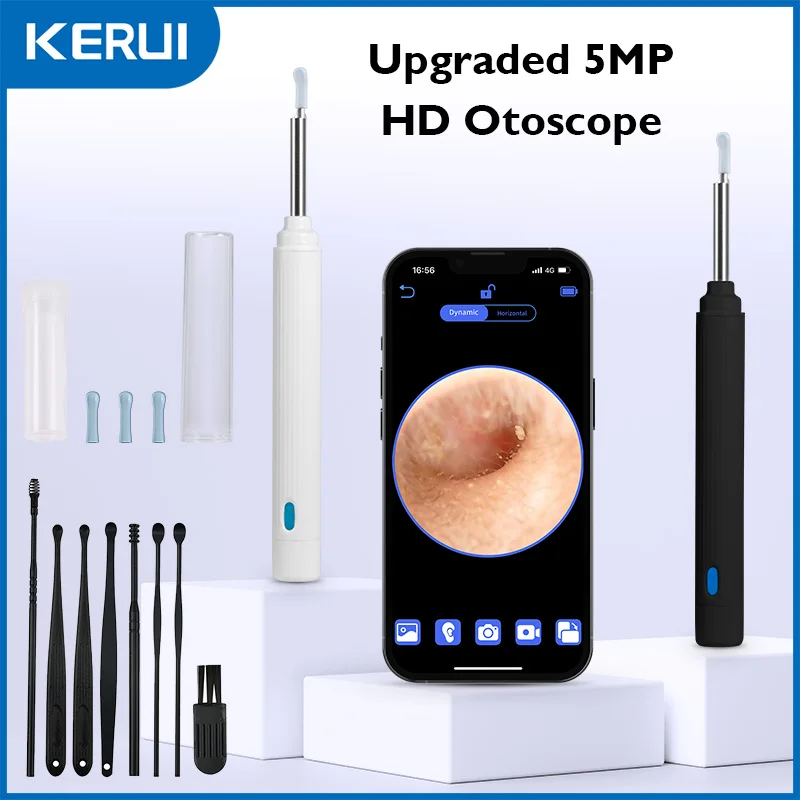 

KERUI Smart Visual Ear Otoscope Camera 5 Million Pixels 6 LED Light Earwax Removal Tool Kit Works for Android IOS Ear Inspection