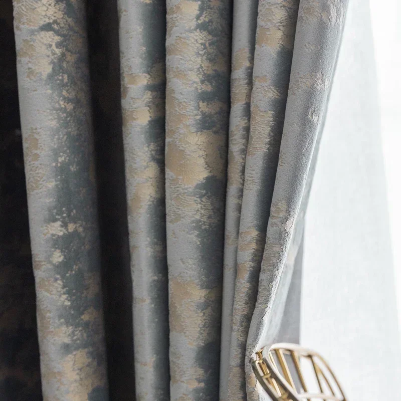 

New Simple American Luxury Curtains for Living Room Bedroom Villa Modern High Grade Grey Gold Velvet Fabric Hot Gold Textured