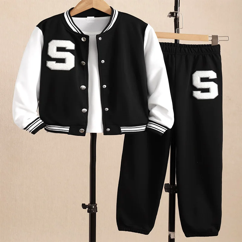 Two Piece Set Of Cute And Warm Winter Girl Letters Embroidered Single Breasted Jacket Jacket Sanitary Pants Party Costumes