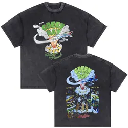 Gewassen Vintage Punkband Groene Dag Dookie Grafische T-Shirts Mannen Klassiek Gothic Rock T-Shirts Mannen Oversized Tshirt Man Streetwear