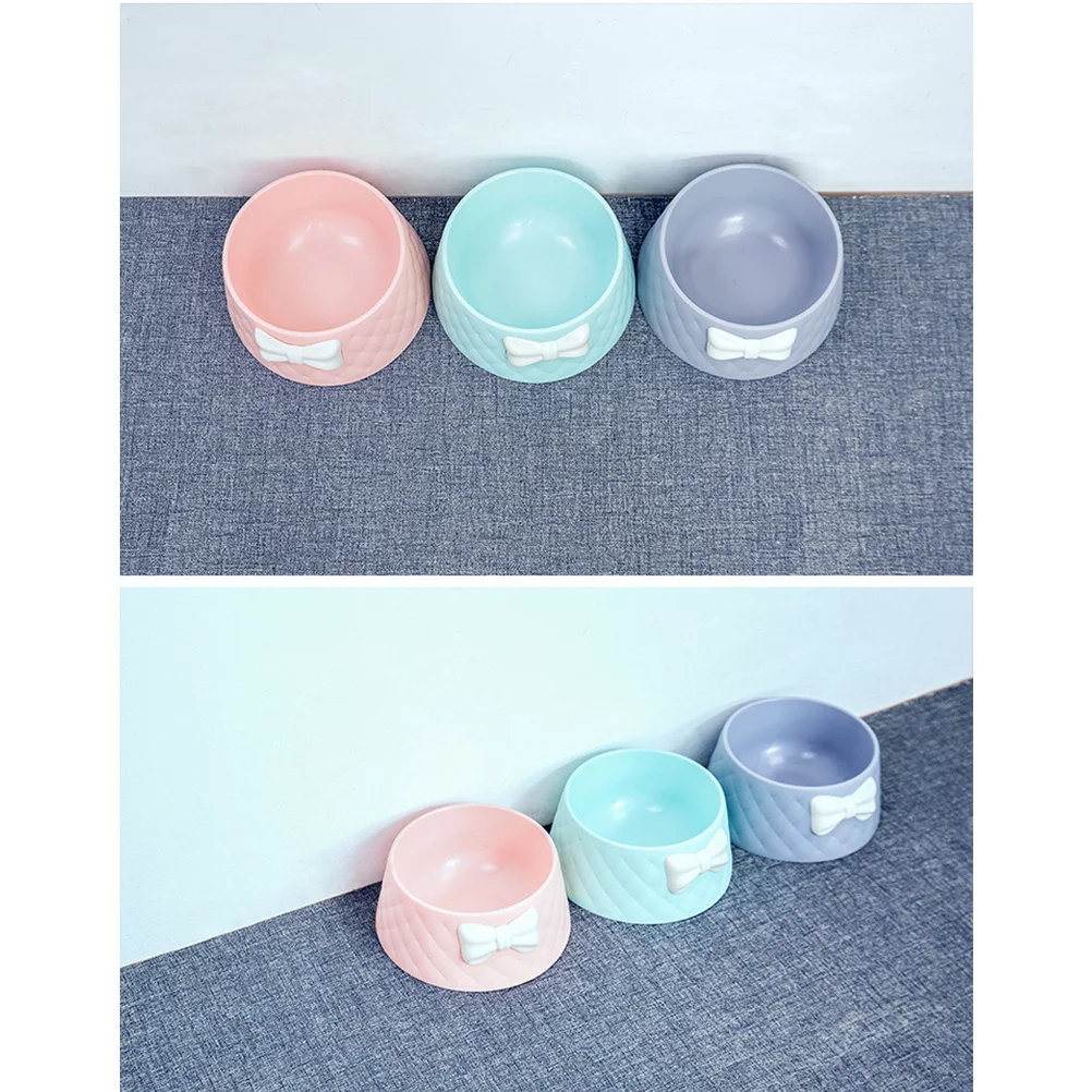 

2pcs Pet Cat Dog Bowl Round Ceramic Feeding Dish With Bow Knot Decor For Puppy Kitten Lightweight Durable Eco-Friendly Pet