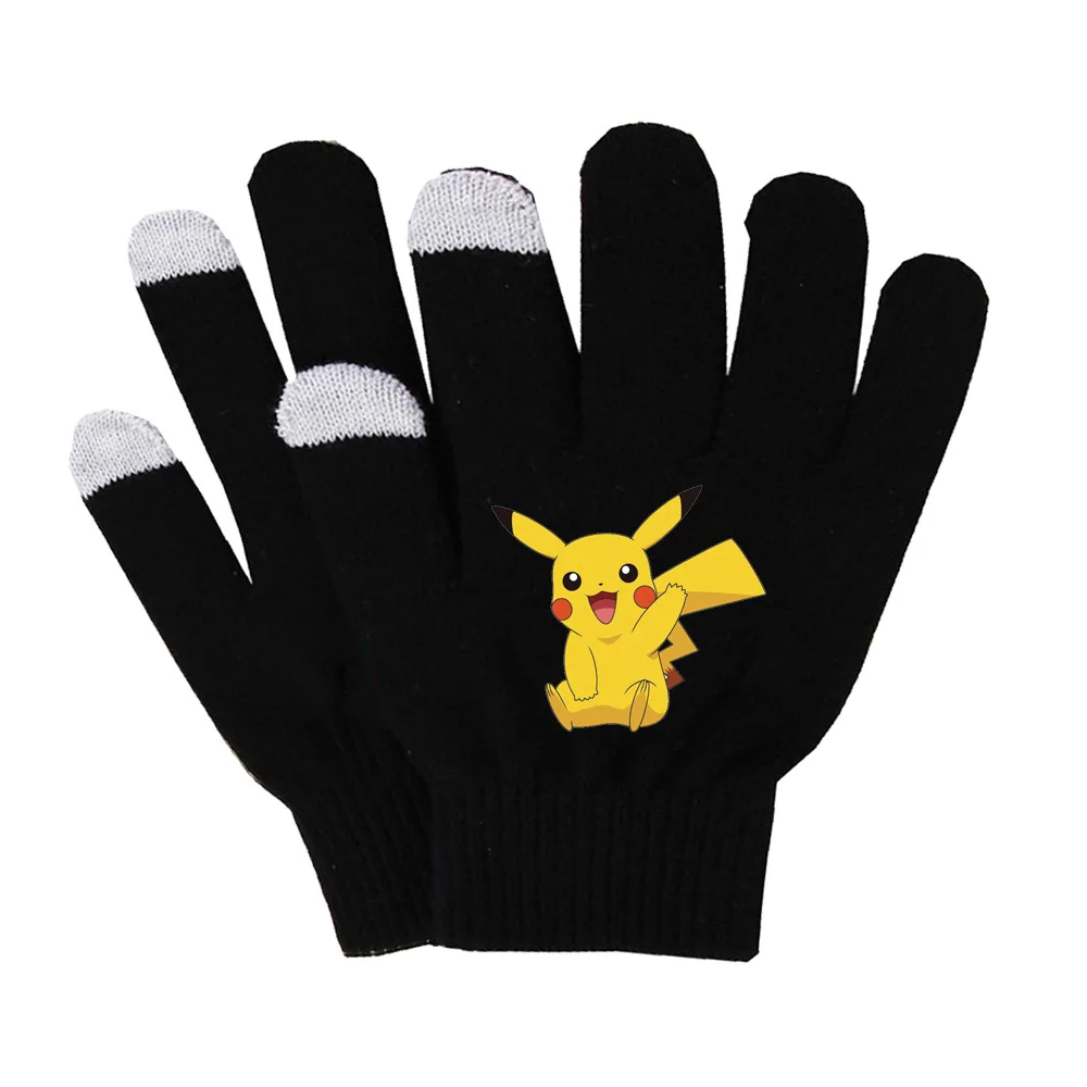 Rękawiczki z dzianiny Pokémon Cartoon Figure Peripheral Kawaii Lightning Mouse Warm Cycling Touch Screen Glove Zimowe akcesoria Prezenty