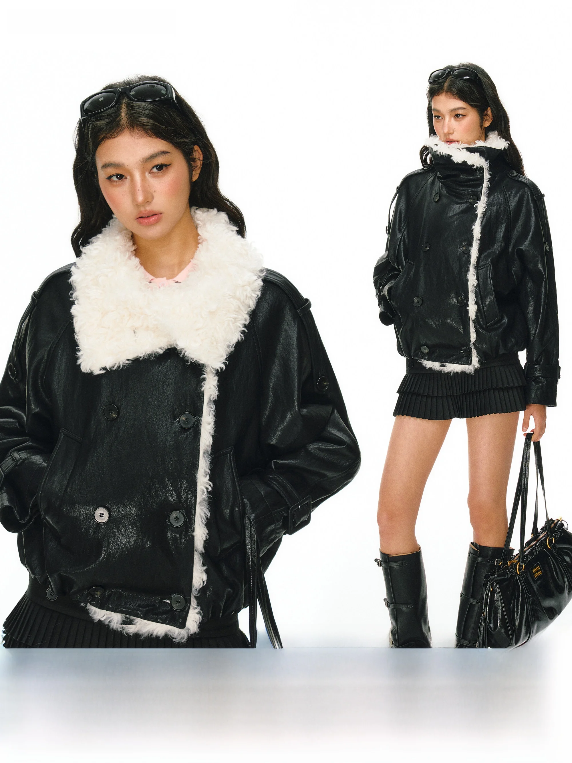 

Женская куртка Ariseism в американском ретро-стиле из блестящей искусственной кожи с белым воротником, уличный стиль, для осени и зимы