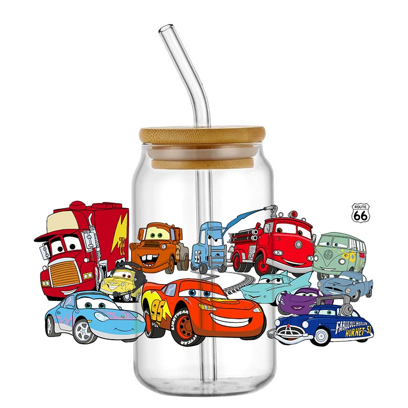 Imagem -02 - Miniso-envoltórios de Carro dos Desenhos Animados Adesivo Impermeável uv Dtf Copo Caneca Decalque 3d Envoltório para 16oz Libbey Vidro Diy