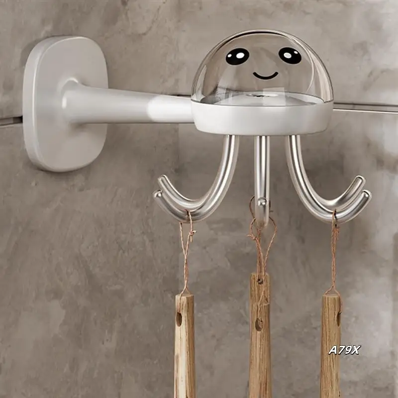 

Multifunctional Kitchen Hooks 360 ° Rotation Octopus Shaped Non-Marking Adhesive Hooks In Bathroom