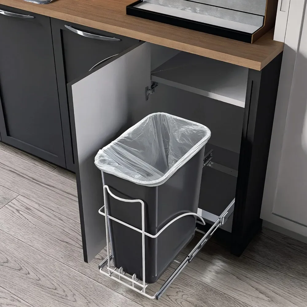 Safe 7.6 Gallon Pull Out Under Cabinet Trash Can, Removable Liner For Recycling Or