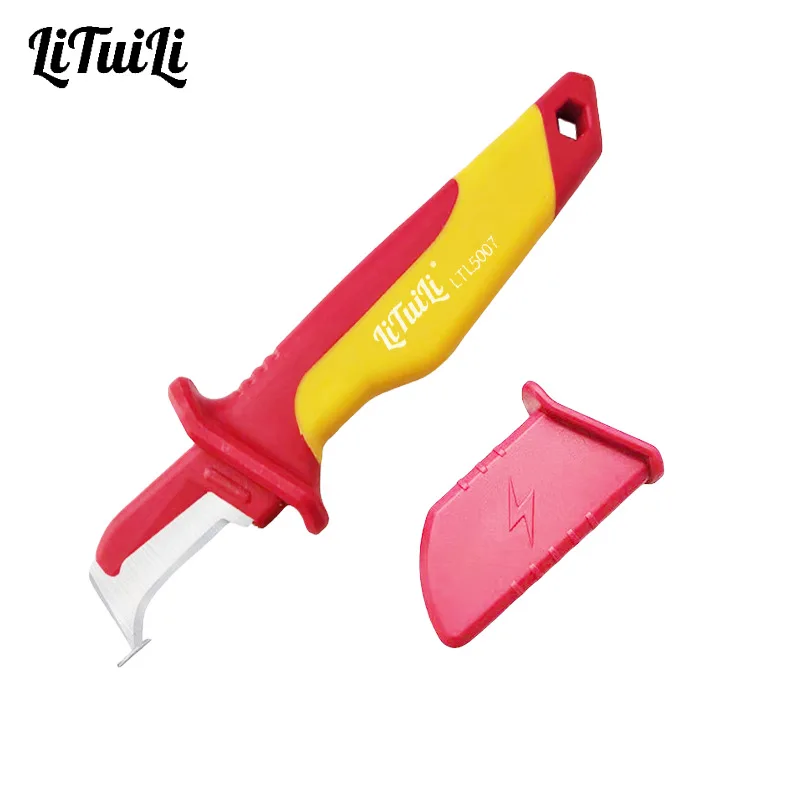 Electrician Knife - Insulated Wire Stripper with Fixed Straight & Curved Blades, Cable Stripping Snips and Peeling Hand Tool