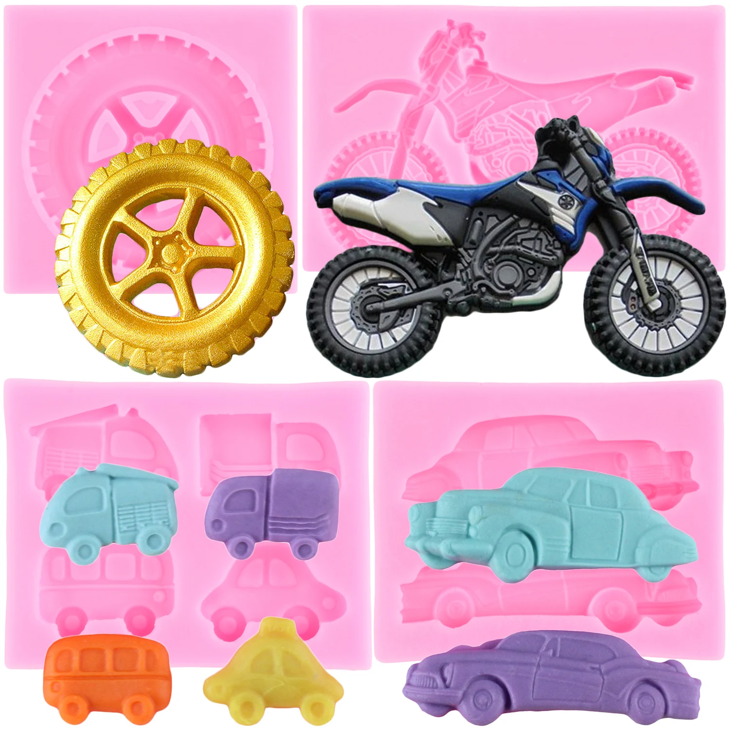 Car Silicone Mold Motorcycle Truck Fondant Molds Cake Decorating Tools Cupcake Topper Candy Resin Clay Chocolate Gumpaste Mould