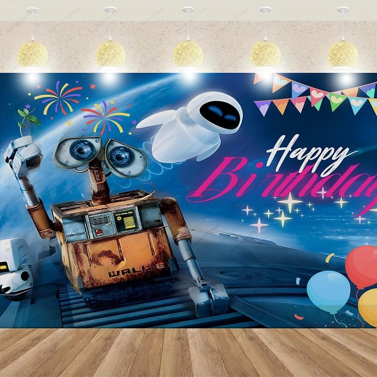 Disney Wall-E And Eve Background Children's Birthday Happy Photography Background Decoration Baby Party Banner Photo Props