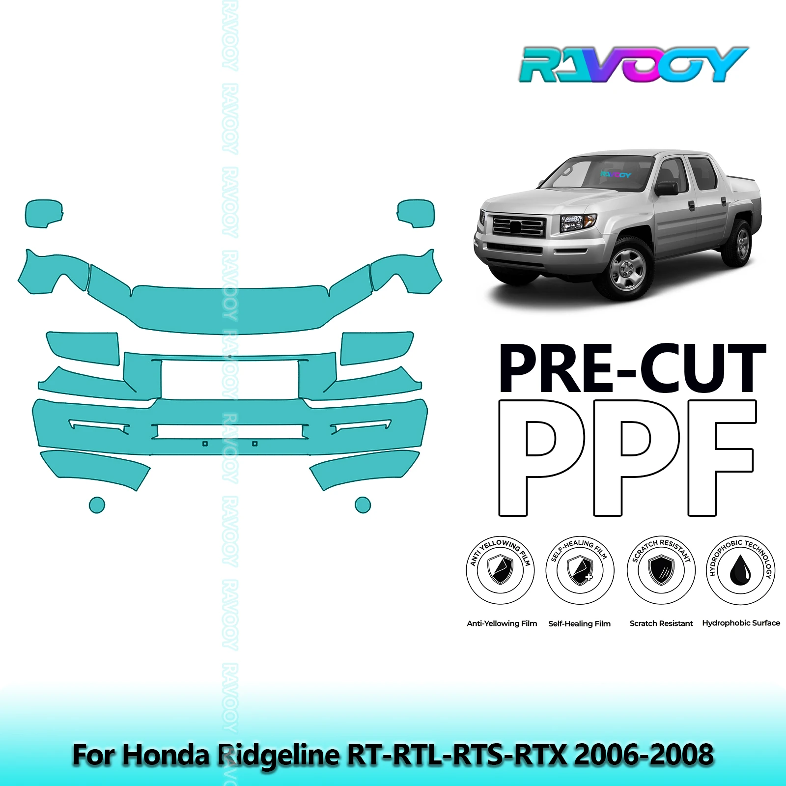 

8.5Mil Precut Paint Protection Film PPF Clear Bra Front Kit For Honda Ridgeline RT-RTL-RTS-RTX 2006-2008