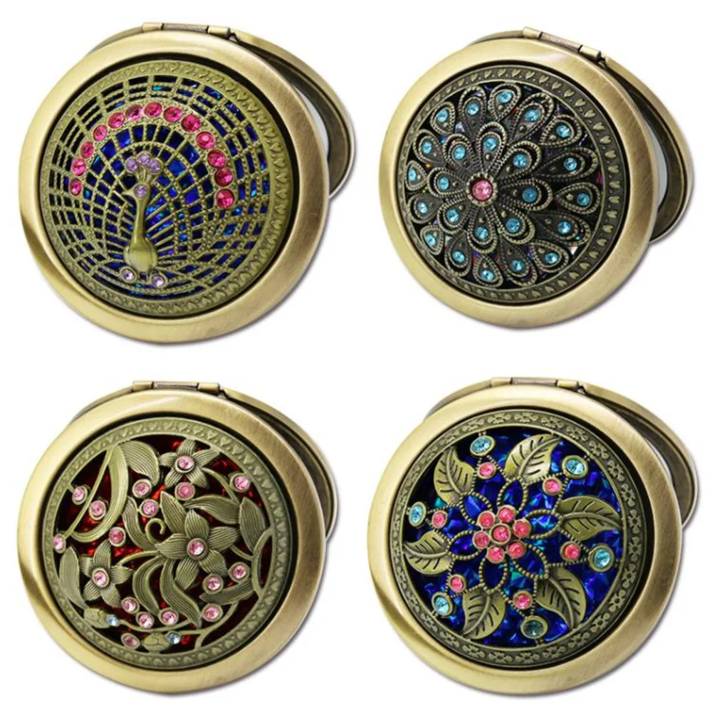 Metal Pocket Cosmetic Mirrors Hand Compact Makeup Copper Plating Retro Hollowing Out DIY Portable Folding Mirror Gifts