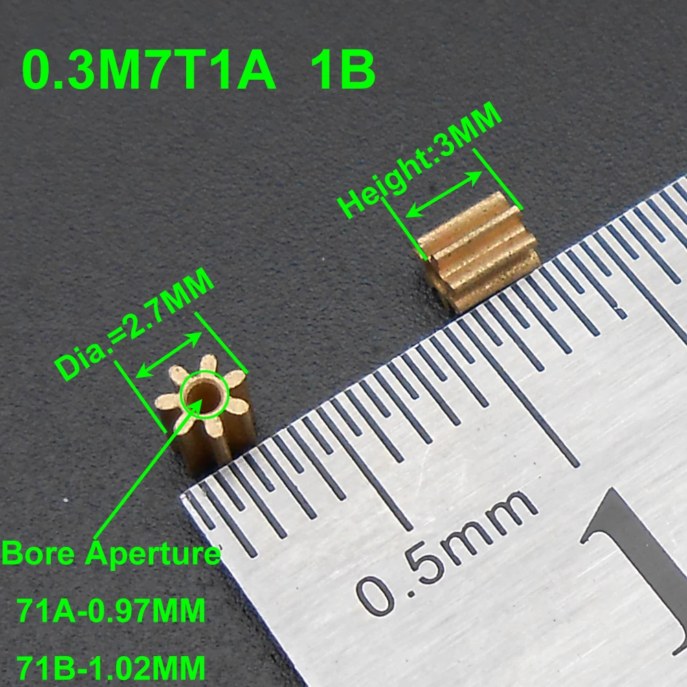 

1000Pc/Lot 0.3M 7 Teeth Brass Gear Spur Pinion 0.3 Modulus T=7 Bore Aperture 1MM 1.02MM 7T1B 71B Hollow Glass Heigth 3MM D 2.7MM