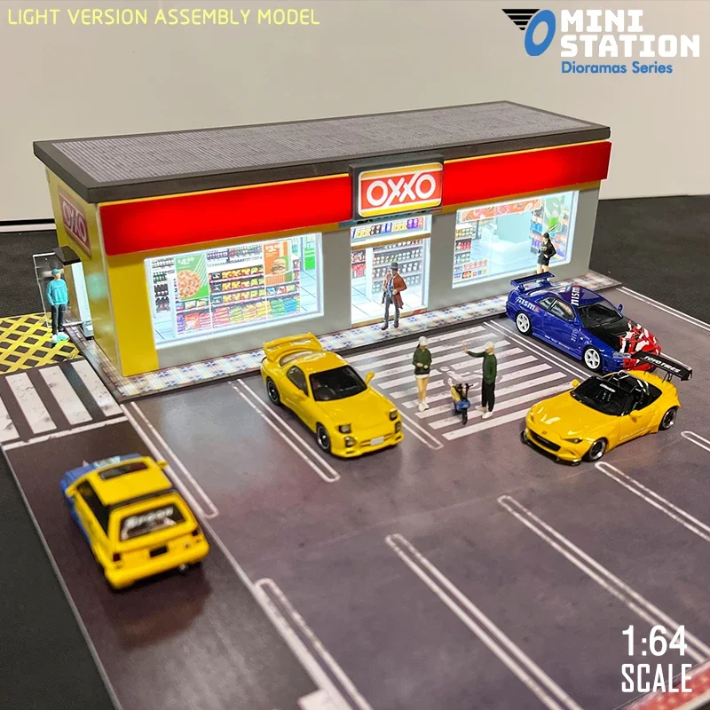 Mini Station 1:64 Led lights Dioramas shop with parking OXXO