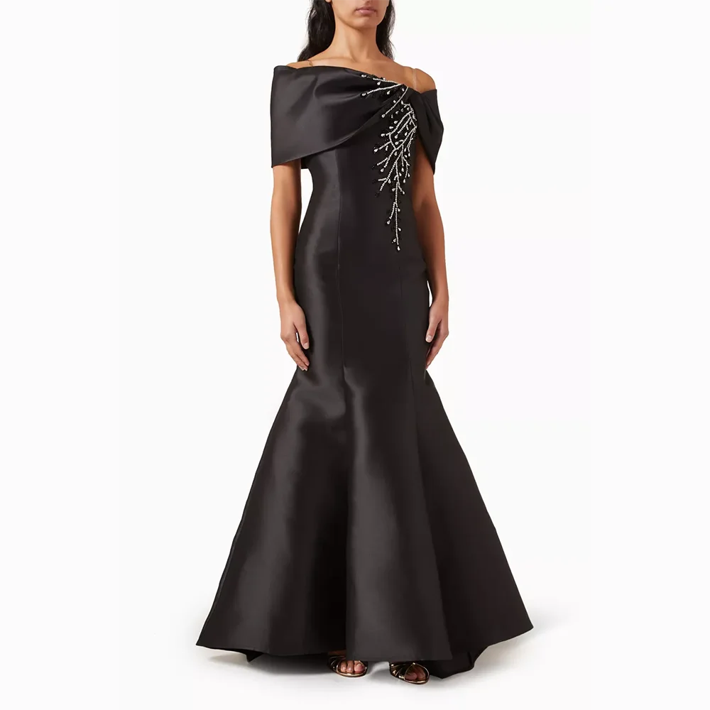 

Customized Black Long Evening Dresses Elegant Formal Occasion Prom Gowns Bead Crystal 2025 Mermaid Floor Length Prom Dresses