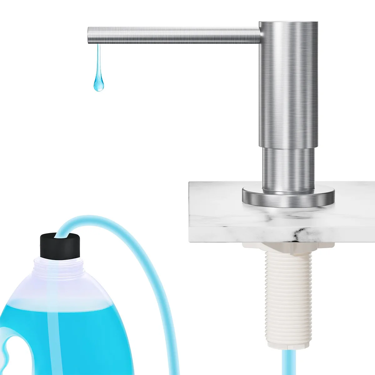 

Stainless Steel Built-in Kitchen Sink Soap Dispenser Pump Head for Hand&Dish Washing with 500ml Bottle&100cm Extension Hose