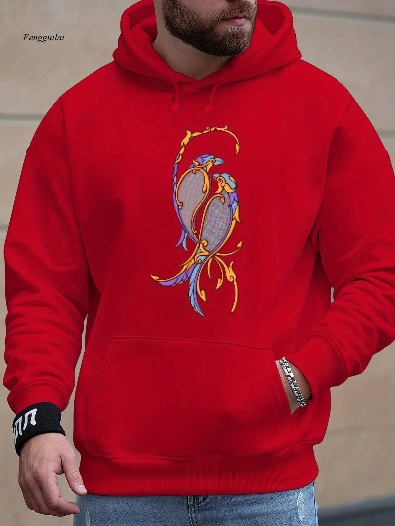 Felpa con cappuccio grafica: elegante felpa in velluto autunnale e invernale con un design vibrante del drago