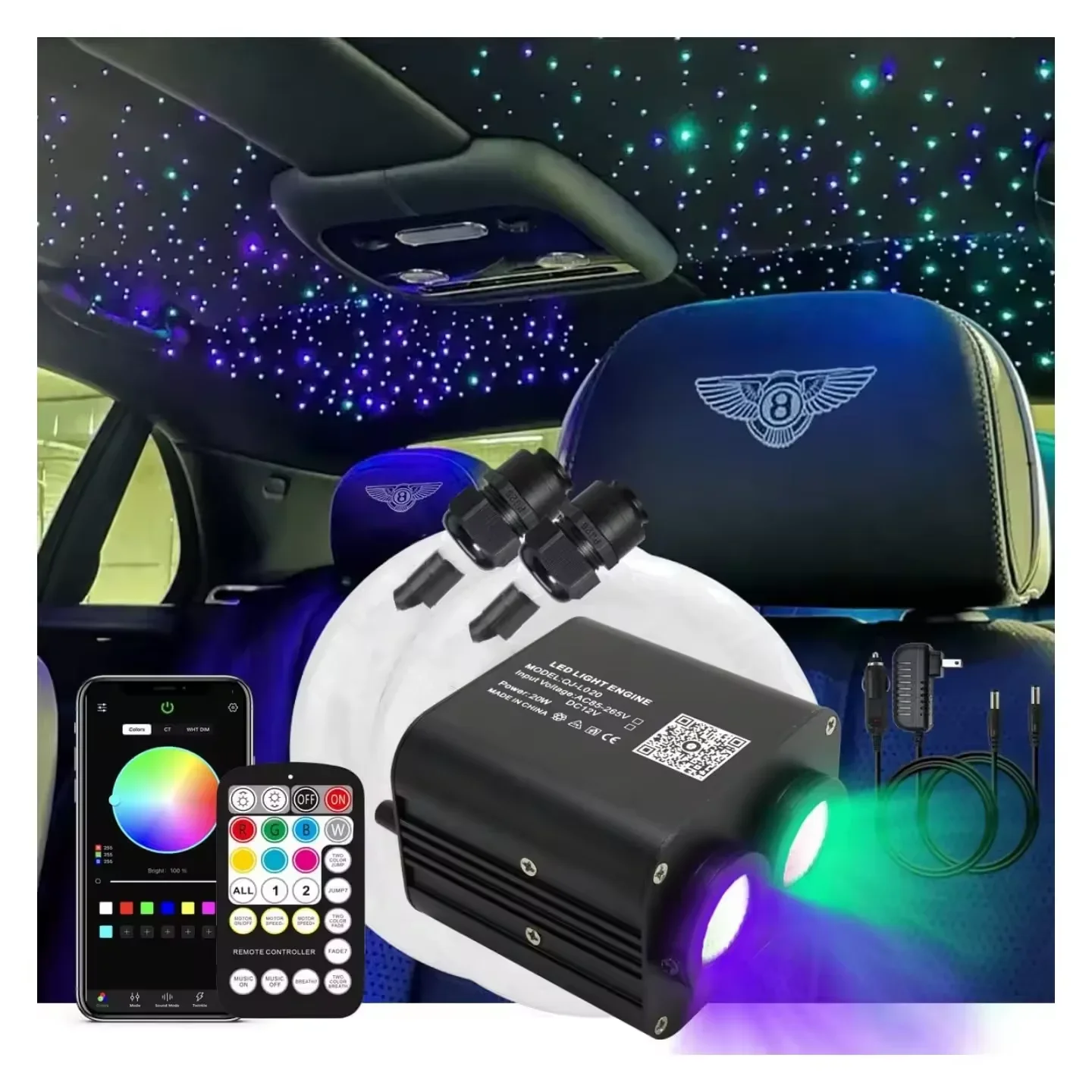 JINXIN DC12v Twinkle 20W  Bluetooth APP Control 1070 Mixed Fibers Ambient Lighting Car Seat Chasing Ambient Light LED