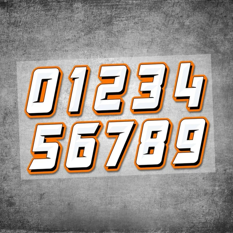البرتقال عدد 0123456789 سيارة دراجة نارية ملصقات لخزان الوقود خوذة الجبهة هدية مقاوم للماء لتقوم بها بنفسك موتو 0 إلى 9 شارات الفينيل