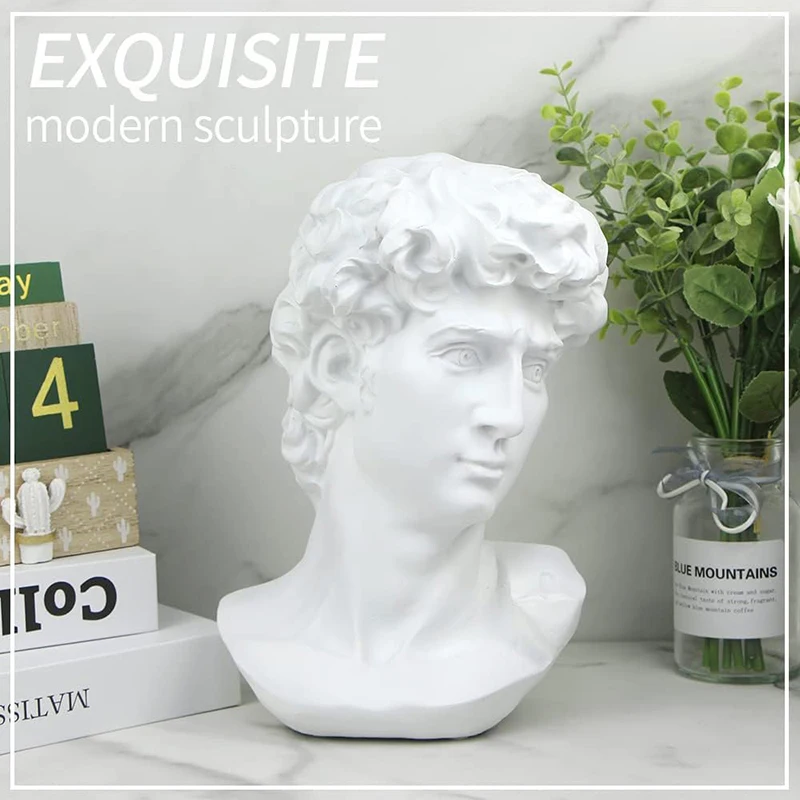 5.9Inch High Greek Statue of David Head Classic Roman Bust Greek Mythology Sculpture for Art Drawing Home Office Decor