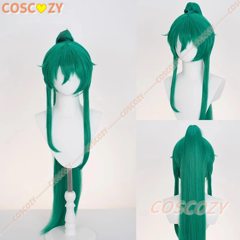 Hellfire Hoshiguma Cosplay Pruik Vezel Synthetische Lange Groene Split Paardenstaart Haar Spel Arknights Halloween Cosplay Pruiken