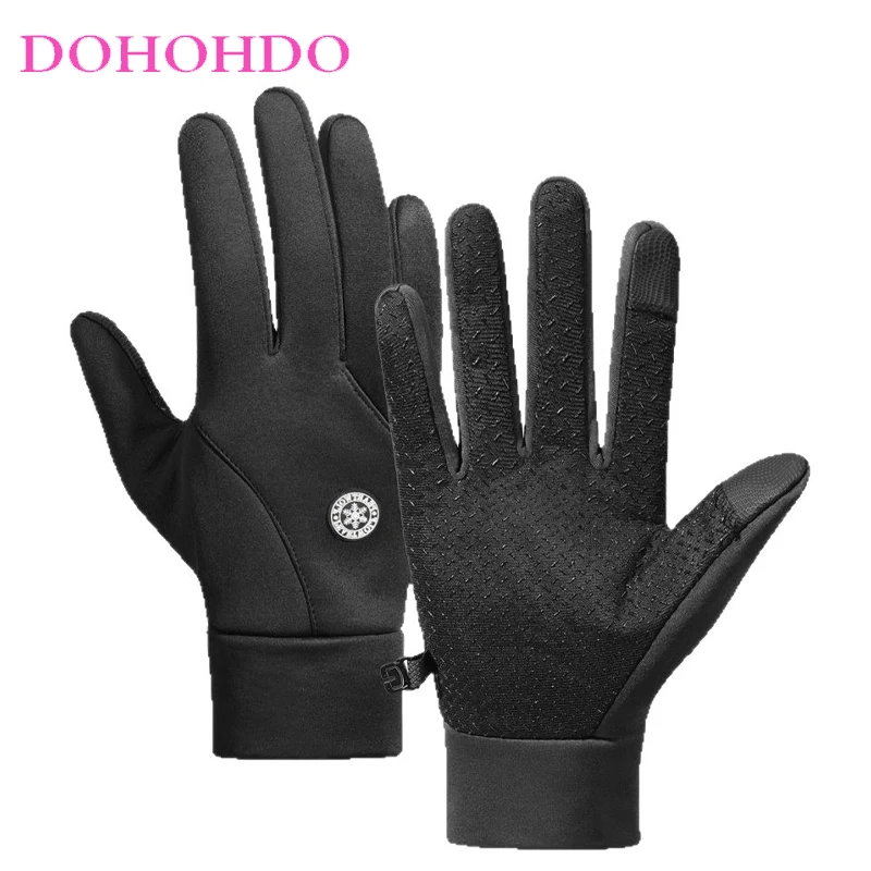

Winter Warm Motorcycle Gloves Men Women Outdoor Velvet Touch-screen Ski Gloves Non-slip Waterproof Sports Cycling Black Gloves