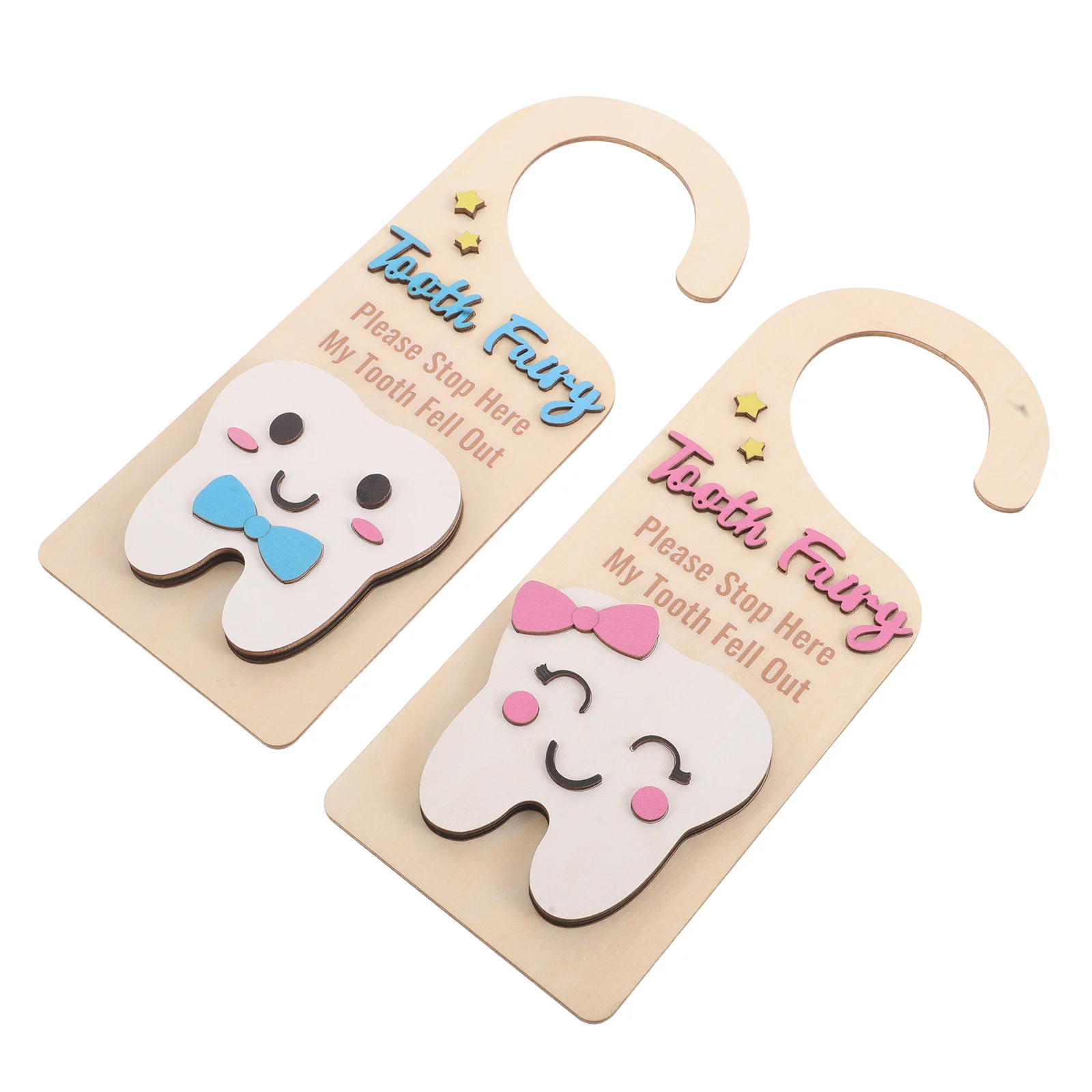 

2Pcs Wooden Door Hanging Decor - Tooth Fairy Hanger for Room Hotel Door Handle Tags - Cute Craft Wood Pieces Home Hanging