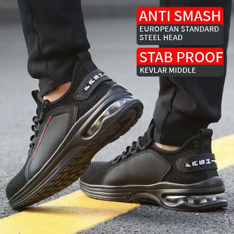 ผู้ชายทํางานรองเท้าเพื่อความปลอดภัย Steel Toe Welted Light Breathable กีฬา Anti-smash Air Cushion แฟชั่นรองเท้าผ้าใบก่อสร้าง 2024