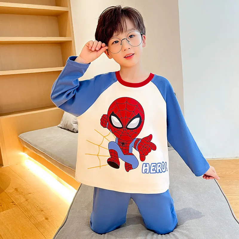 Marvels Spiderman Children\'s Set Kids Sleepwear Baby Girl Pajamas Cartoon Long Sleeve Pyjamas Nightclothes