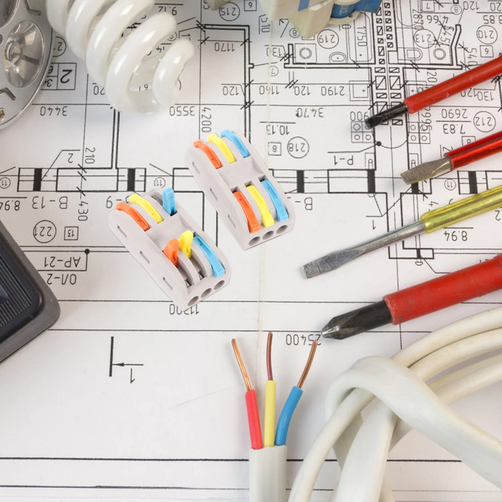 

10Pcs Quick Splice Wire Connectors Lever Design Electrical Connector Block 3-in-3-Out Fast Installation Wire Terminal Connectors