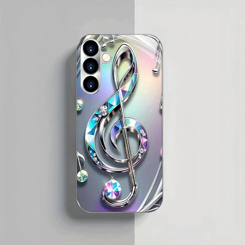Colorful Notes Pattern Electroplated Glass Phone Case, suitable for Samsung S26/S25, S24/S23/S22/S21/S20 and other models