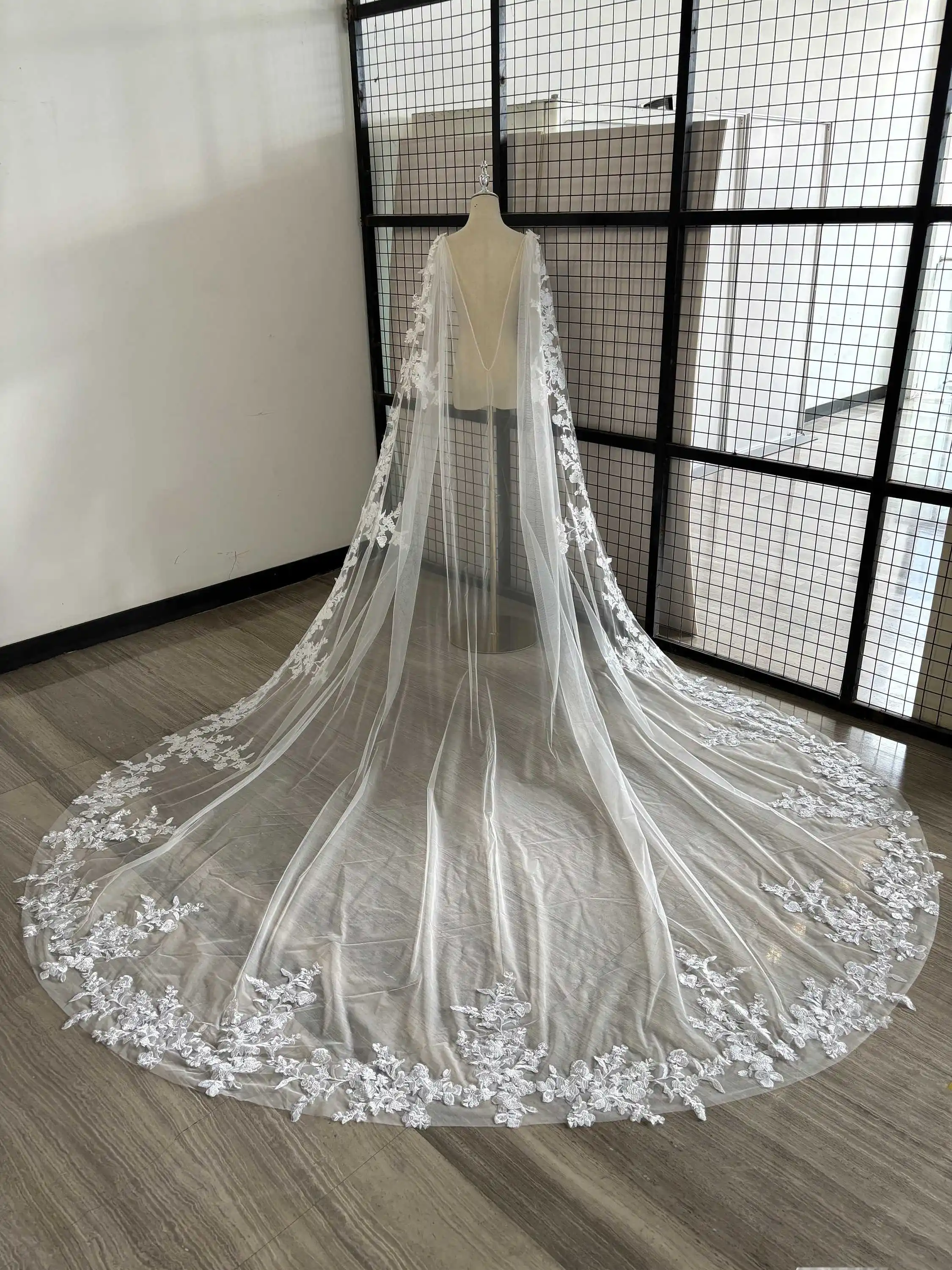 Luxury Wedding Veil For Bride Appliques 3D Flower Embroidery 3M Long Special Cut Royal Bridal Veil with Comb Wedding Accessories