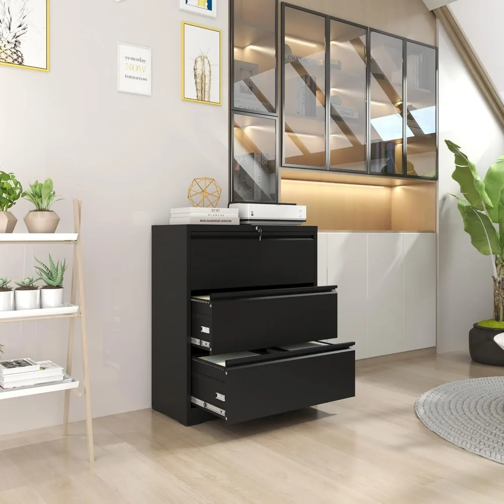 Secure 3-Drawer Metal File Cabinet for Home Office, Letter/Legal Size Hanging Files Storage Solutions