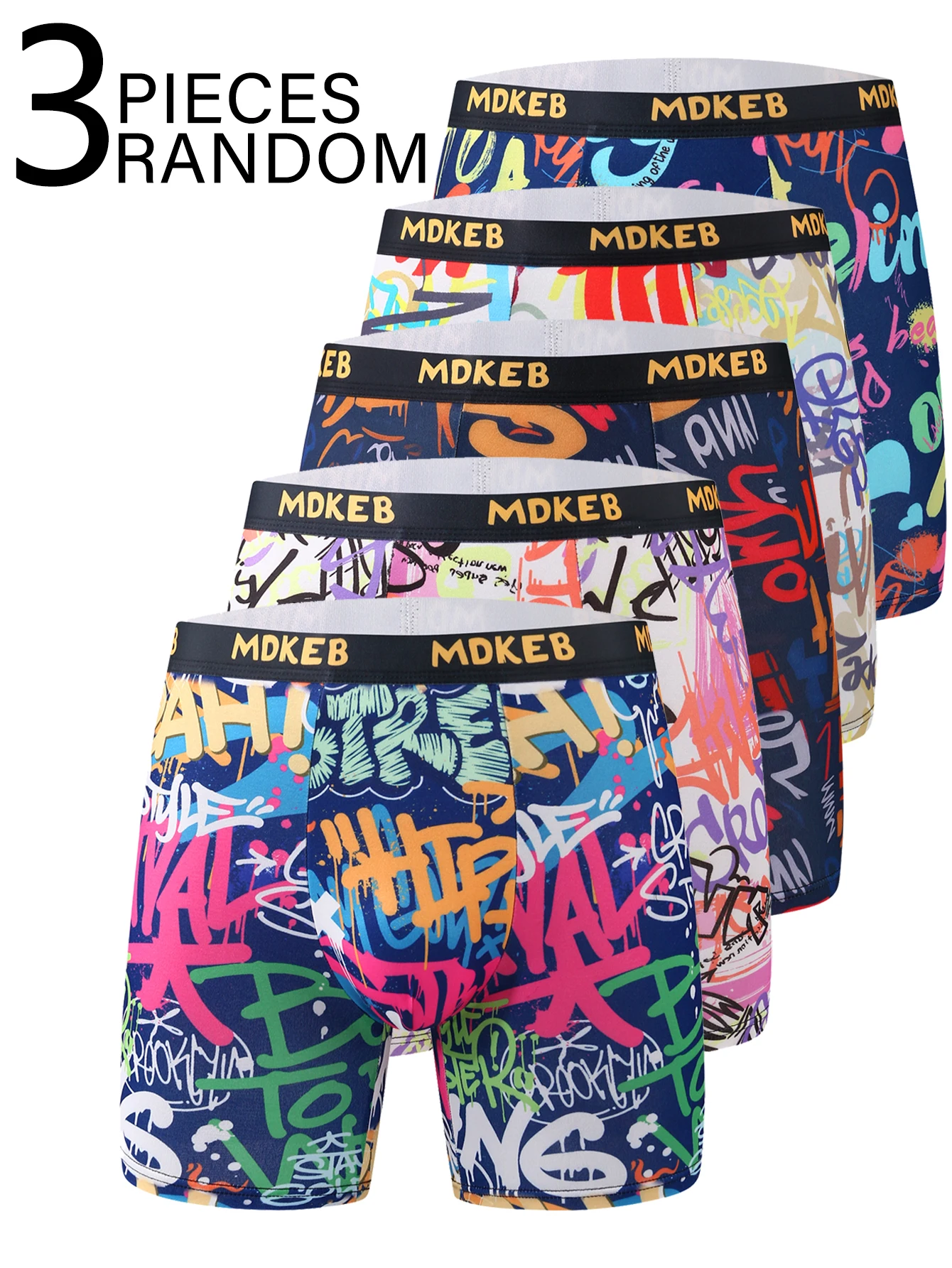 

3-Pack Street Art Street Graffiti Style Men's Boxer Briefs MDKEB High Elasticity Mid-Waist Youth Boxer Shorts