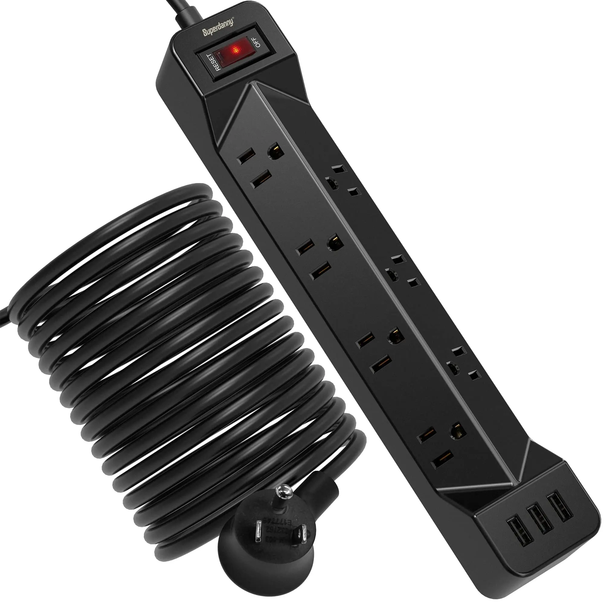 

16.5FT Power Strip Surge Protector Flat Plug,7 Wide Spaced Outlets 3 USB Ports Mountable Extension Cord Charging Station