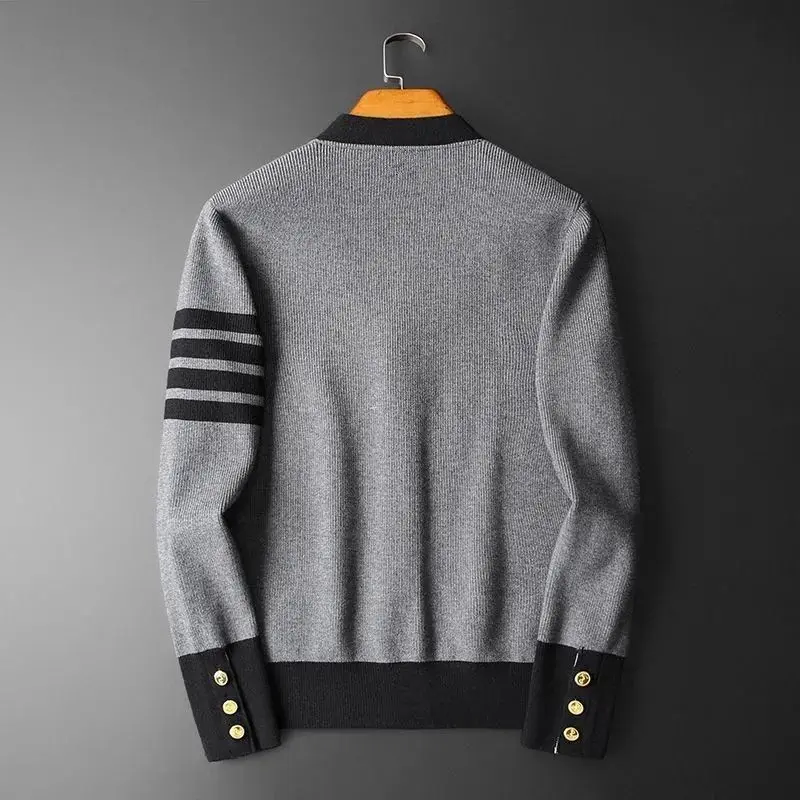 Street Fashion Trend Autumn Winter New Sweaters Men V-Neck New Sequined Single Breasted Casual Loog Sleeve Cardigan Knitted Tops