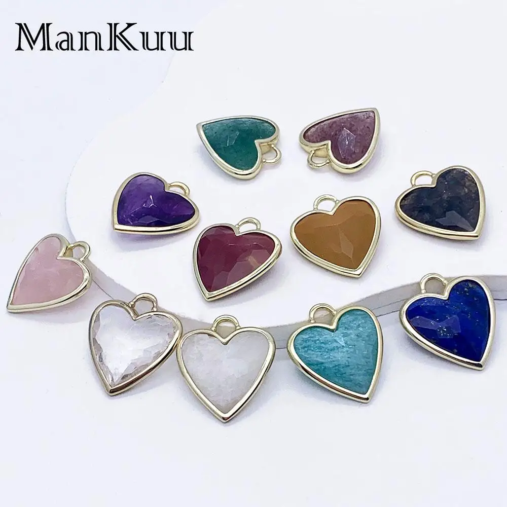 

Mankuu Natural Stone Healing Crystal Amethyst Rose Quartz Amazonite Lapis Lazuli Pendant DIY Necklace Women for Jewelry Making