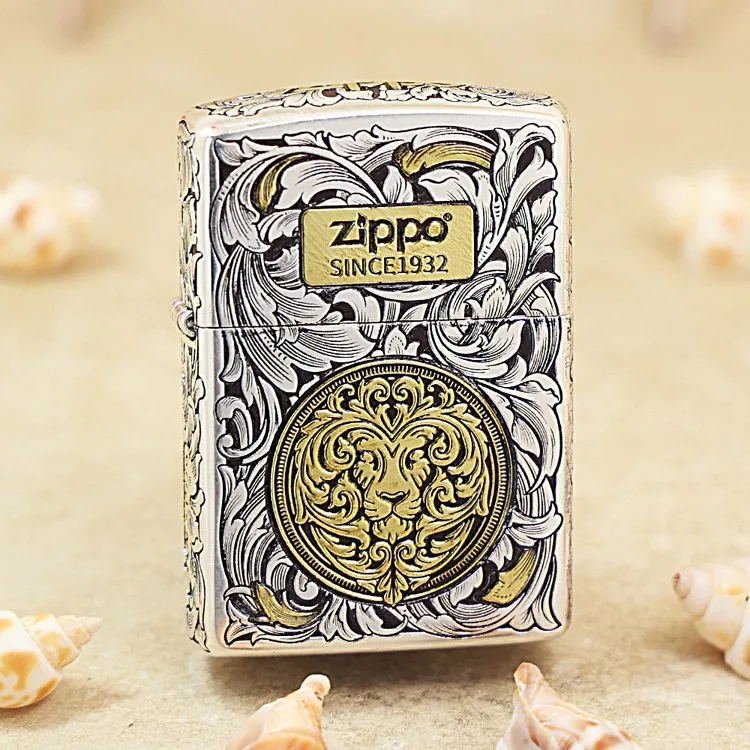 

Genuine Zippo oil lighter Golden Lion copper windproof cigarette Kerosene lighters Gift With anti-counterfeiting code