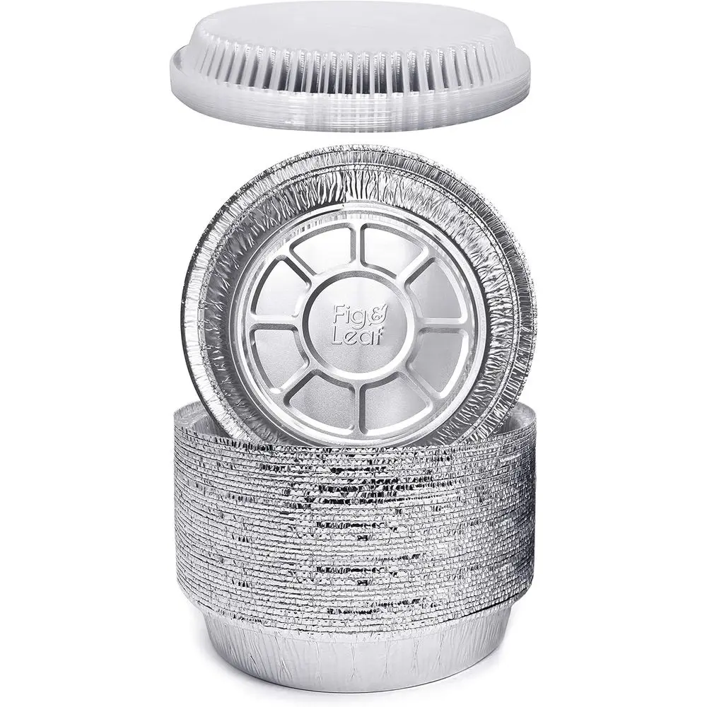 

9-дюймовые круглые формы из фольги с пластиковыми куполообразными крышками — сверхпрочная одноразовая алюминиевая банка для запекания, выпечки, тортов или приготовления пищи