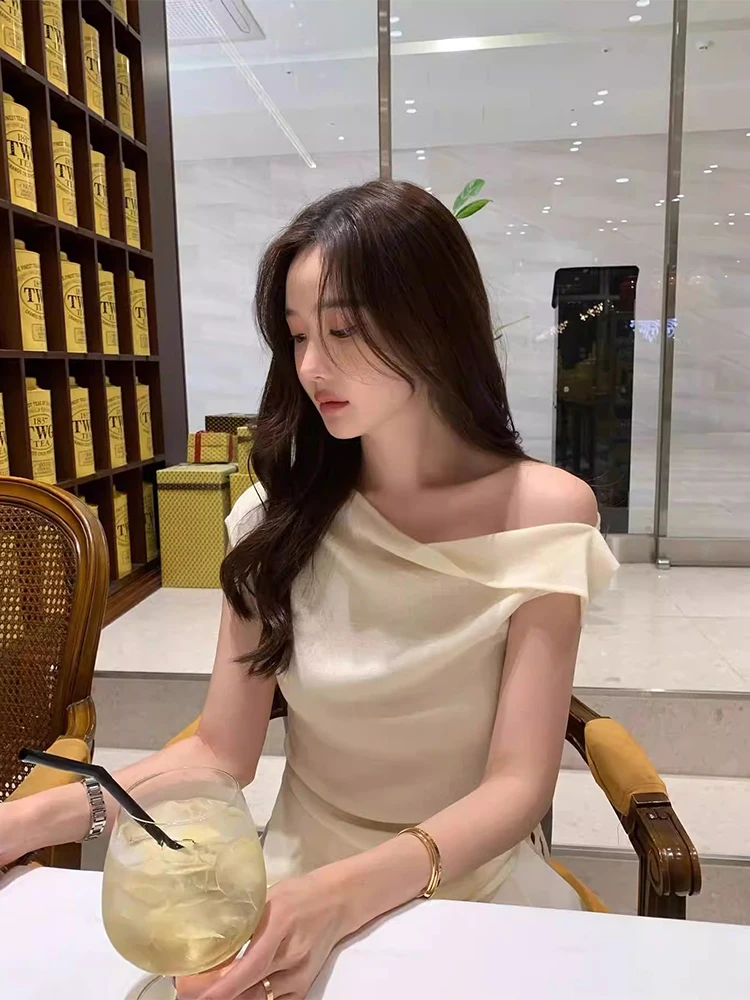 

Ele Summer New Sle Women's Knitted Top Long Sve Side Dstring Waist Irregular Korean Sle Commute Faion